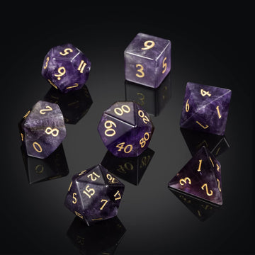 DNDND Amethyst Crystal DND Dice Set 7 PCS Gemstone D&D Dice with Grogeous Gift Case for Dungeons and Dragon Tabletop Game (Ameth