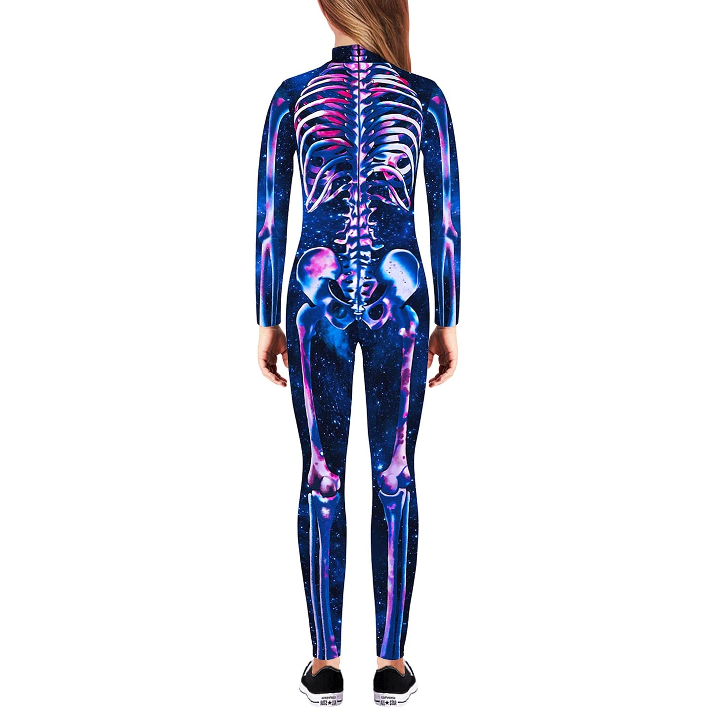 Remimi Girl Halloween Skeleton Costume Boys Scary Cosplay 3D Print Zip Up Back Skeleton Bodysuit Starry 11-12 Years