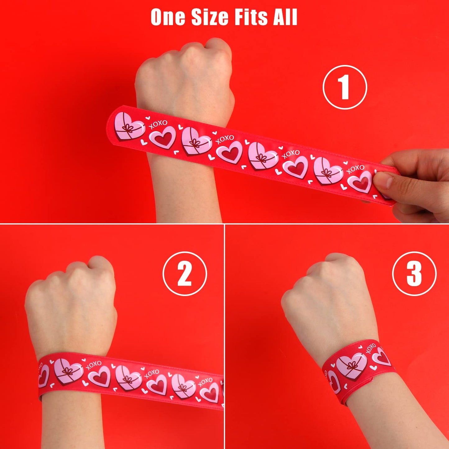 CCINEE 48PCS Valentine's Day Slap Bracelets, Assorted Heart Animal Printed Slap Wristbands Valentine Cartoon Snap Bands for Kids