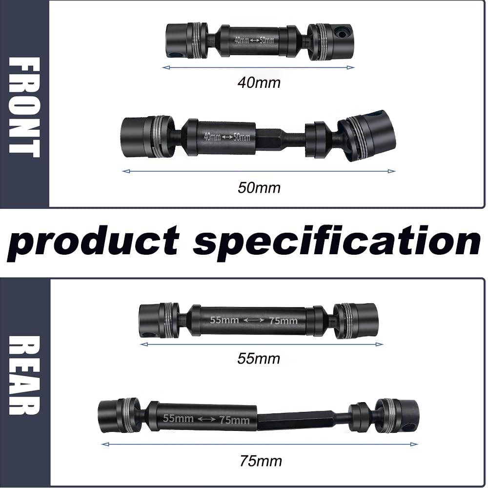 MOHERO 2Pcs Steel RC Drive Shaft Front Rear Center Driveshafts Set for 1/18 TRX4M Bronco Defender RC Crawler Car Upgrade