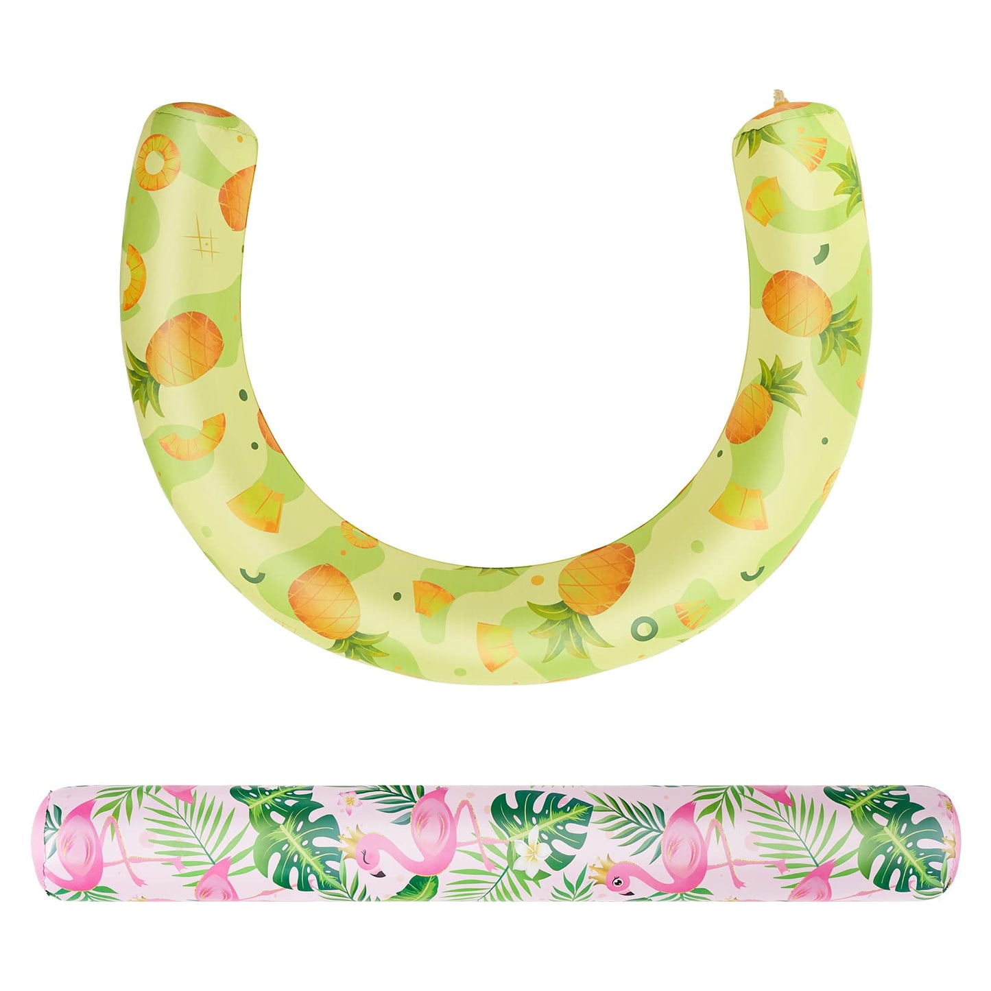 Wernnsai Pool Noodle Set - 2 Pack Inflatable Swimming Noodles For Adults Pool Noodles Floats Pink Yellow Curved Swimming Pool Float For Summer Vacation Sea Beach Lake Party (Flamingo & Pineapple)