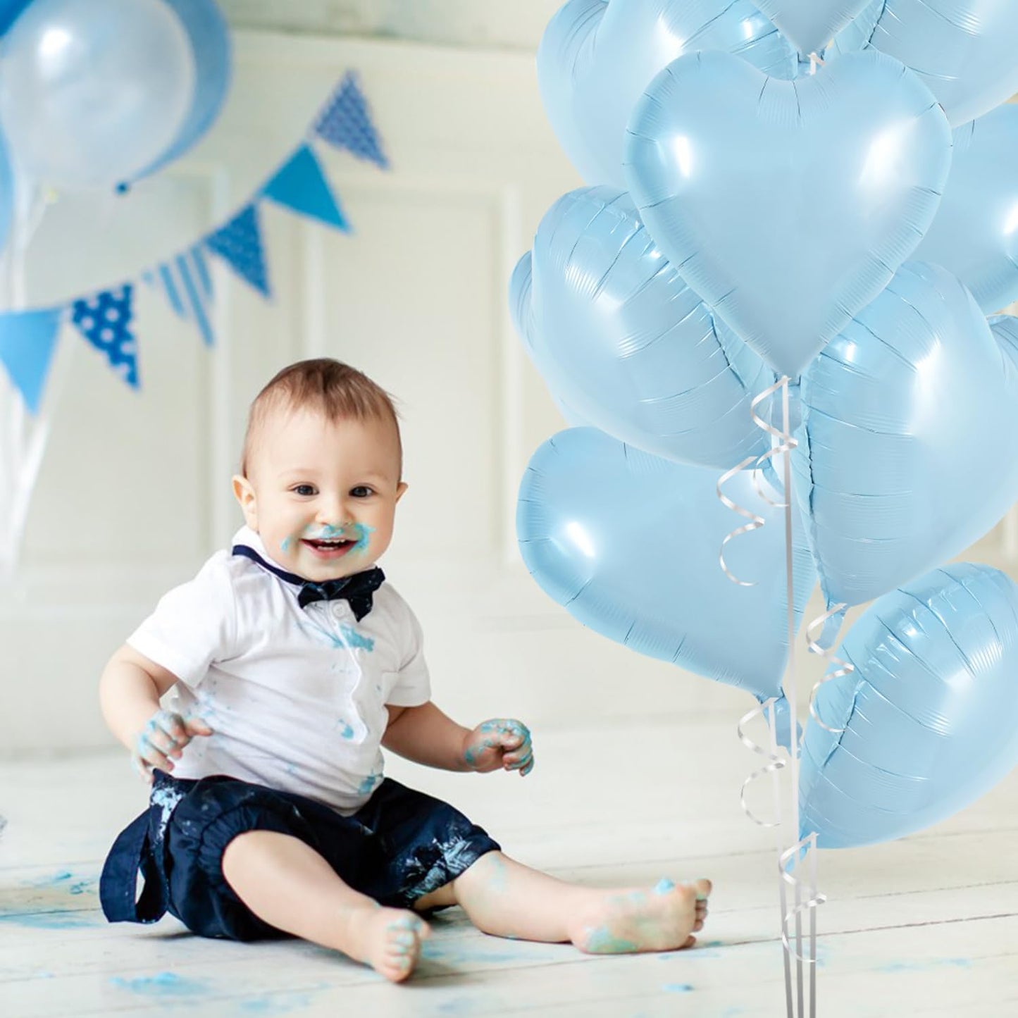 TONIFUL 30Pcs 18 Inch Baby Blue Heart Balloons Pastel Blue Heart Shape Foil Mylar Balloons Decoration for Birthday Valentines D