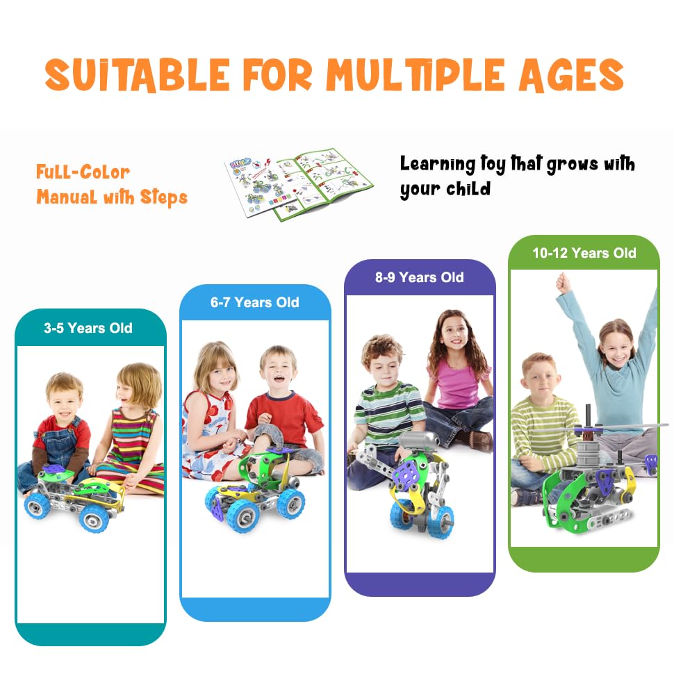 107Pcs Motorized Erector Sets For Kids Ages 4 5 6 7 8+,Stem Building Toys For Boys Girls 3-5 4-8 5-7 6-8 Year Old,Engineering Ki