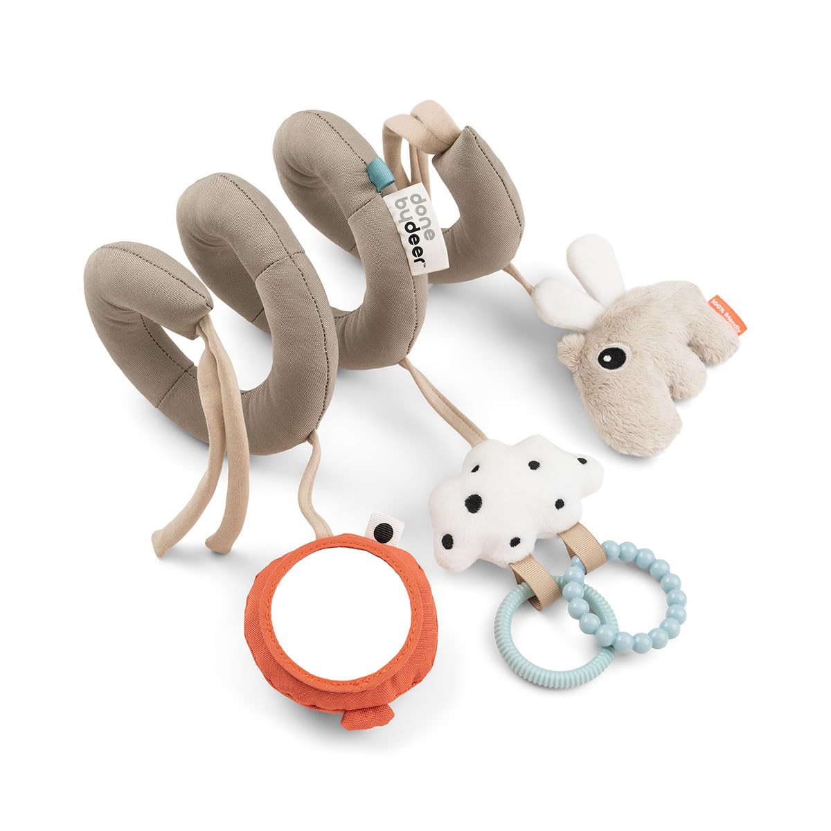 Done By Deer Happy Clouds Sand Activity Spiral - Soft Baby Toy With Crinkle Sound, Mirror, And Tactile Elements For Cots, Car Se