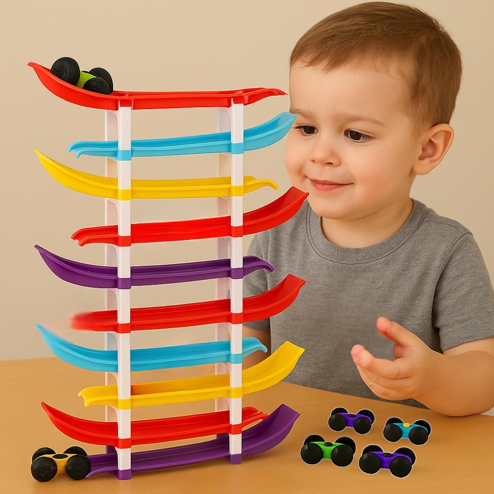 Toy Imagine 10-Level Racer Ramp Track Toy For Kids | 10 Colorful Ramps & 6 Cars | Vehicle Toy For Toddlers Age 1-3 | Indoor Raci