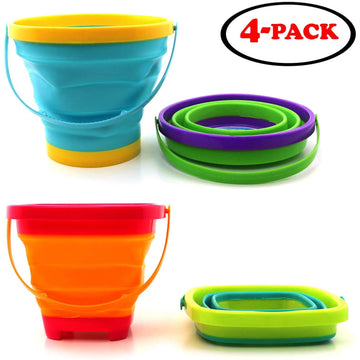 Gosu Toys Foldable Sand Bucket Expandable Sand Pail Square and Circle for Beach Multi Purpose for Kids Collapsible Silicone Buck