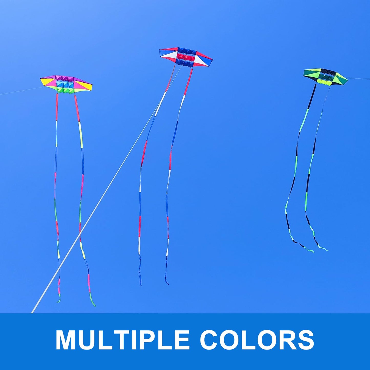 Beach Kites For Adults Large With Long Tail, 98 Inches Super Easy Flyer 3D Rainbow Box Kites, Come With 49 Feet Multi Colors Tails X 2, 300 Ft Kite String & Handle (Rainbow)