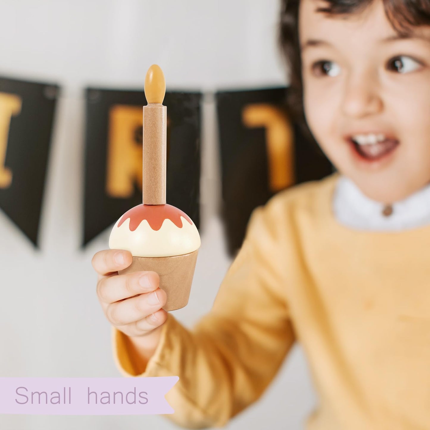 Pillowhale Wooden Cupcakes Toy,Kids Kitchen Playset,Pretend Play Food with Menu,Birthday Cake Toy for Toddlers Boys Girls Ages 3