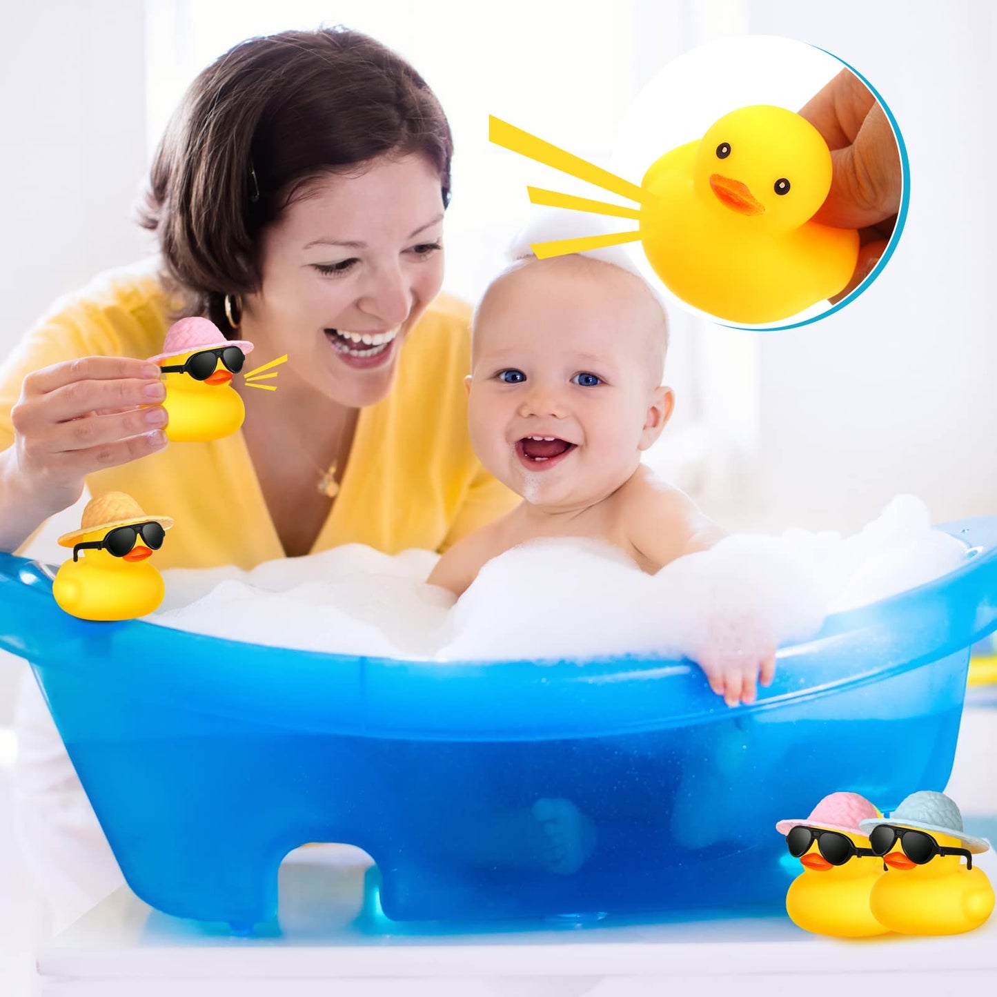 Chivao 12 Pcs Mini Rubber Ducks With Sunglasses/ Glasses And Hats/ Necklace, Cruise Rubber Ducks In Bulk Valentine'S Day Gift Small Duck Bathtub Toy For Hiding Party Favor(Yellow, Adorable Style)