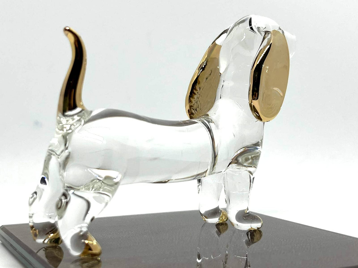 Sansukjai Dachshund Miniature Figurines Dog Animals Hand Blown Glass Art Gold Trim Collectible Gift Decorate (Clear Violet)
