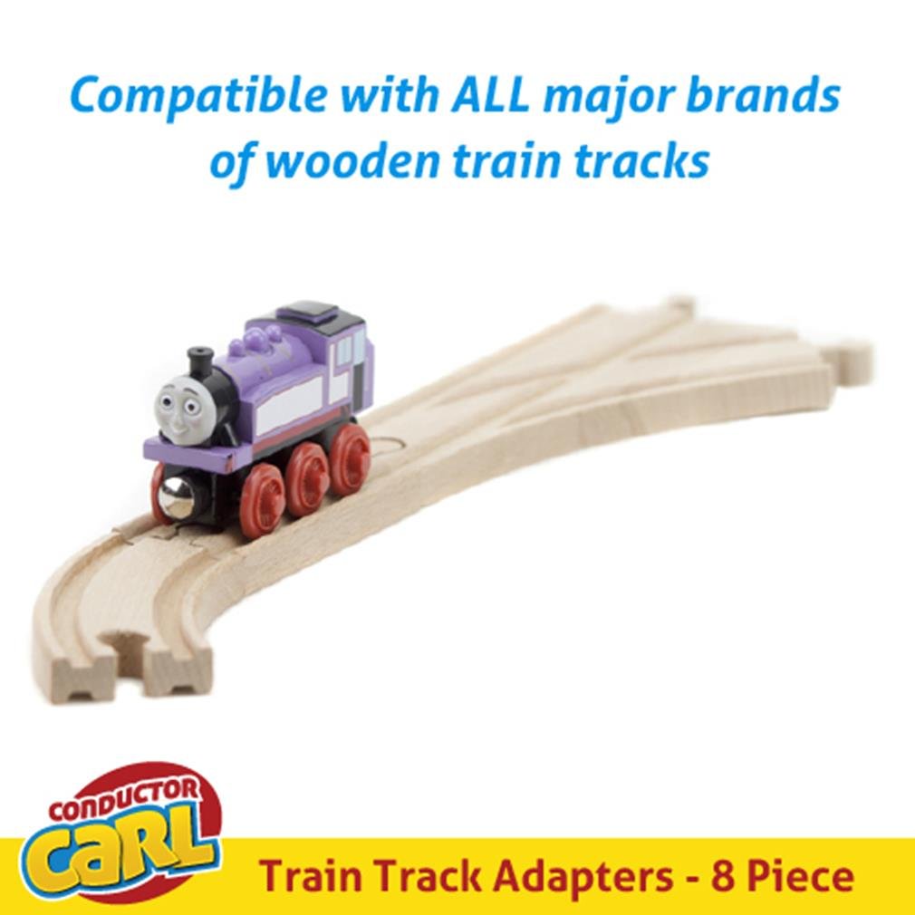 Set of 8 Male-Male Female-Female Wooden Train Track Adapters - Railway Expansion Accessories Compatible with Major Toy Trains -