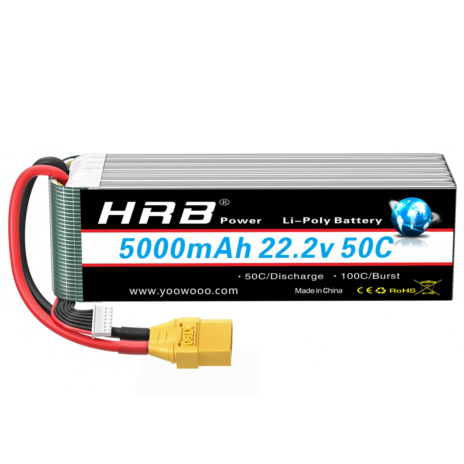 Hrb 6S 5000Mah Lipo Battery Xt90 50C-100C 22.2V Rc Lipo Battery Compatible With Rc Quadcopter Helicopter Airplane Car Boat Truck