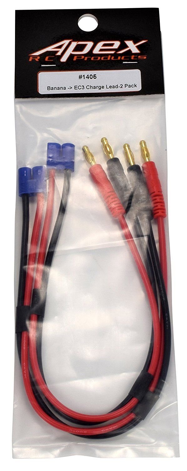 Apex Rc Products Ec3 Connector Plug -> 4Mm Banana Plugs Battery Charge Lead Adapter Cable - 2 Pack 1405