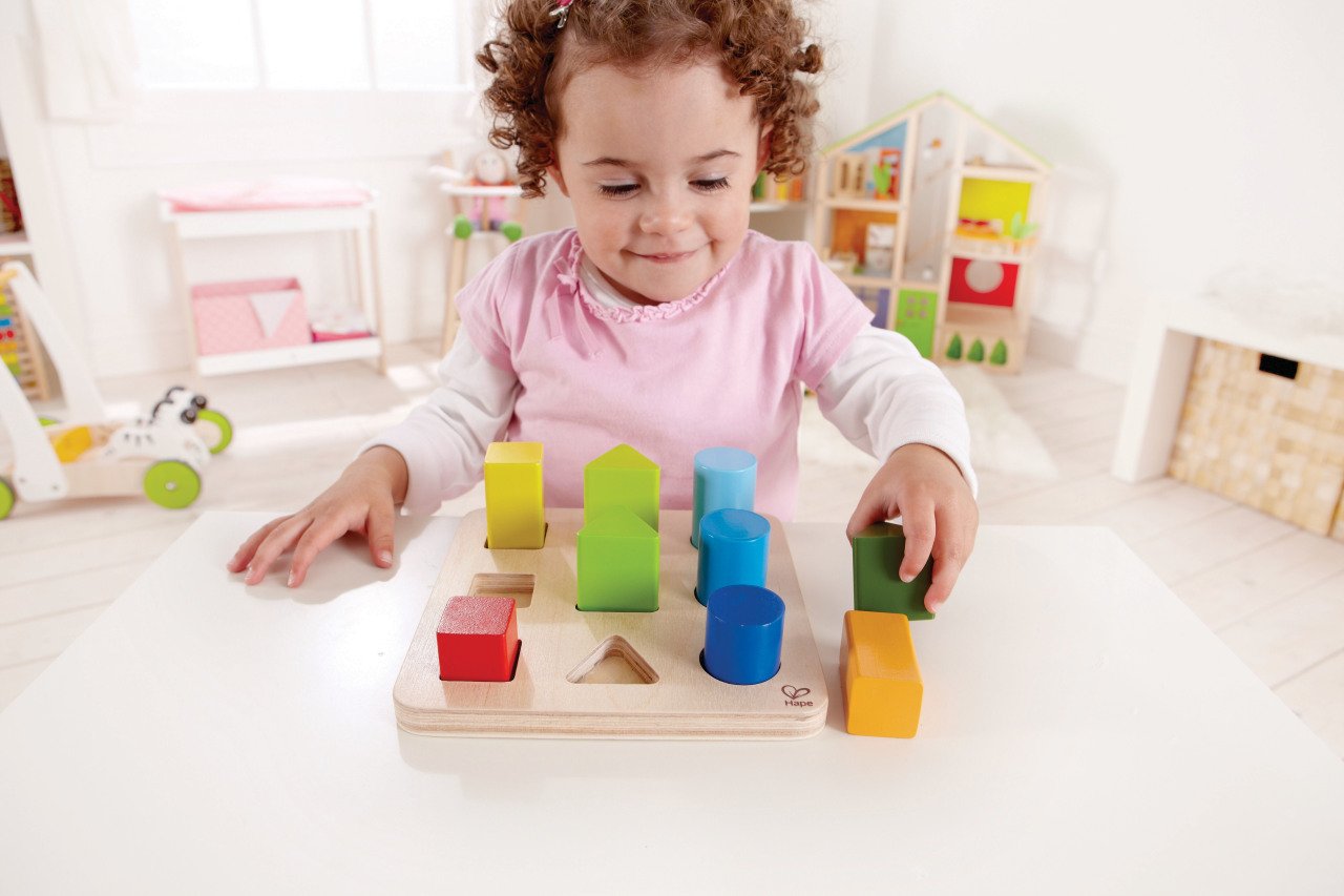 Hape Wooden Color And Shape Sorter Toy| Puzzle Board Montessori Preschool Educational Toy For Toddler 18M+