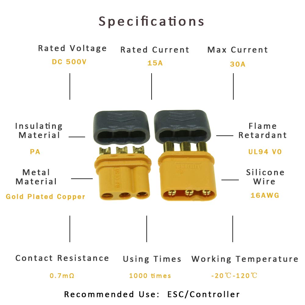 SoloGood 10 Pairs Amass MR30 Male Female Connector Plug for RC Multicopter Airplane