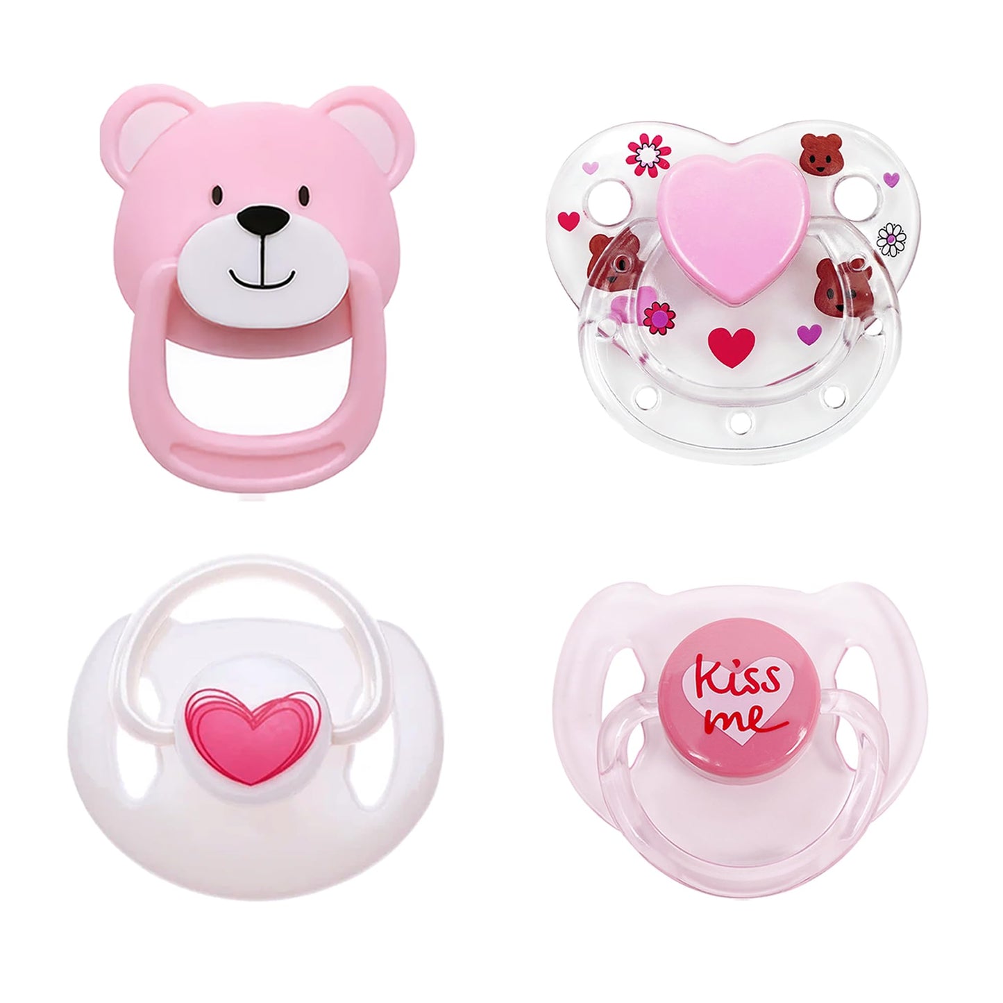 Marebaby Pink Style Magnetic Pacifier Set 4 Pieces For Reborn Baby Dolls Feeding Toy Accessories Set For Kids Gift