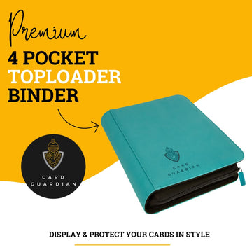 Card Guardian Toploader Premium Binder - Zippered 4 Pocket for 160 Cards, Teal, 15.74 x 13.9 x 1.57 inches, Compatible with TCG