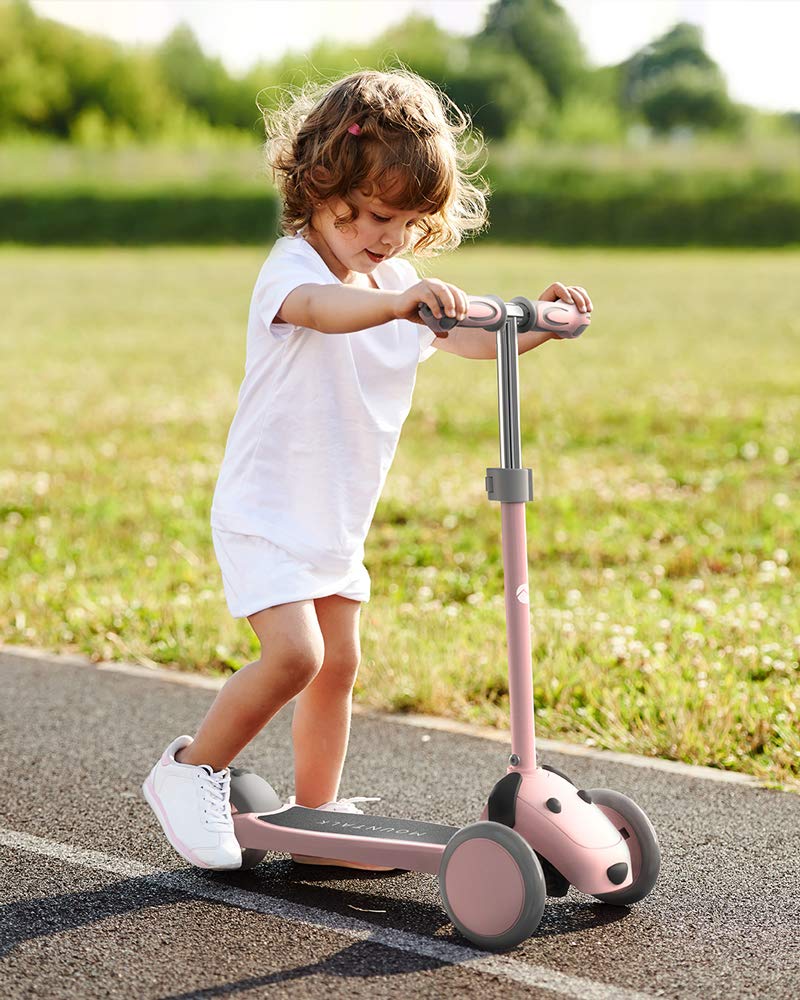 MOUNTALK 3 Wheel Kick Scooter for Kids 3-8 Years, Light Up Wheels, Pink, Model MT001