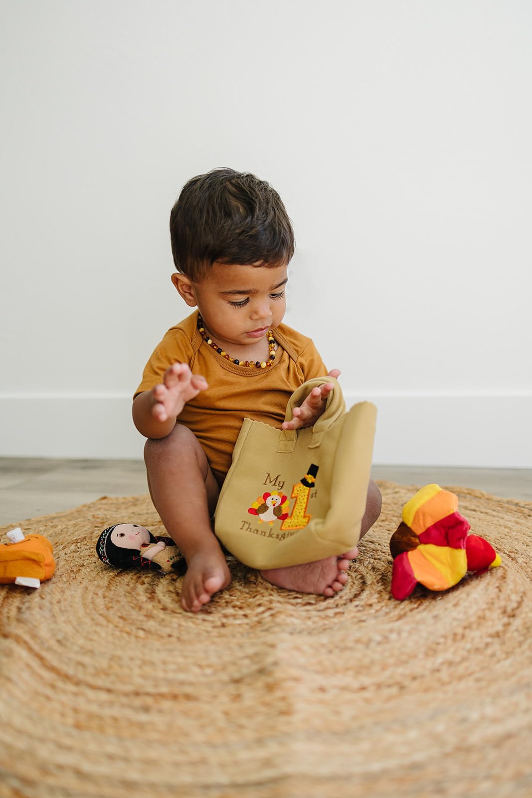 Genius Baby Toys The Original My Baby'S First Thanksgiving Playset With Turkey, Teddy Bear, Pumpkin Pie, Native American Girl