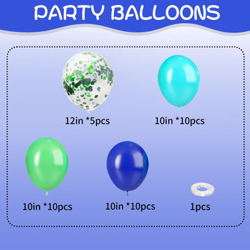 FunHot Blue and Green 35pcs Confetti and Latex Balloons for Boys Birthday, Baby Shower, Dinosaur Theme Party Supplies