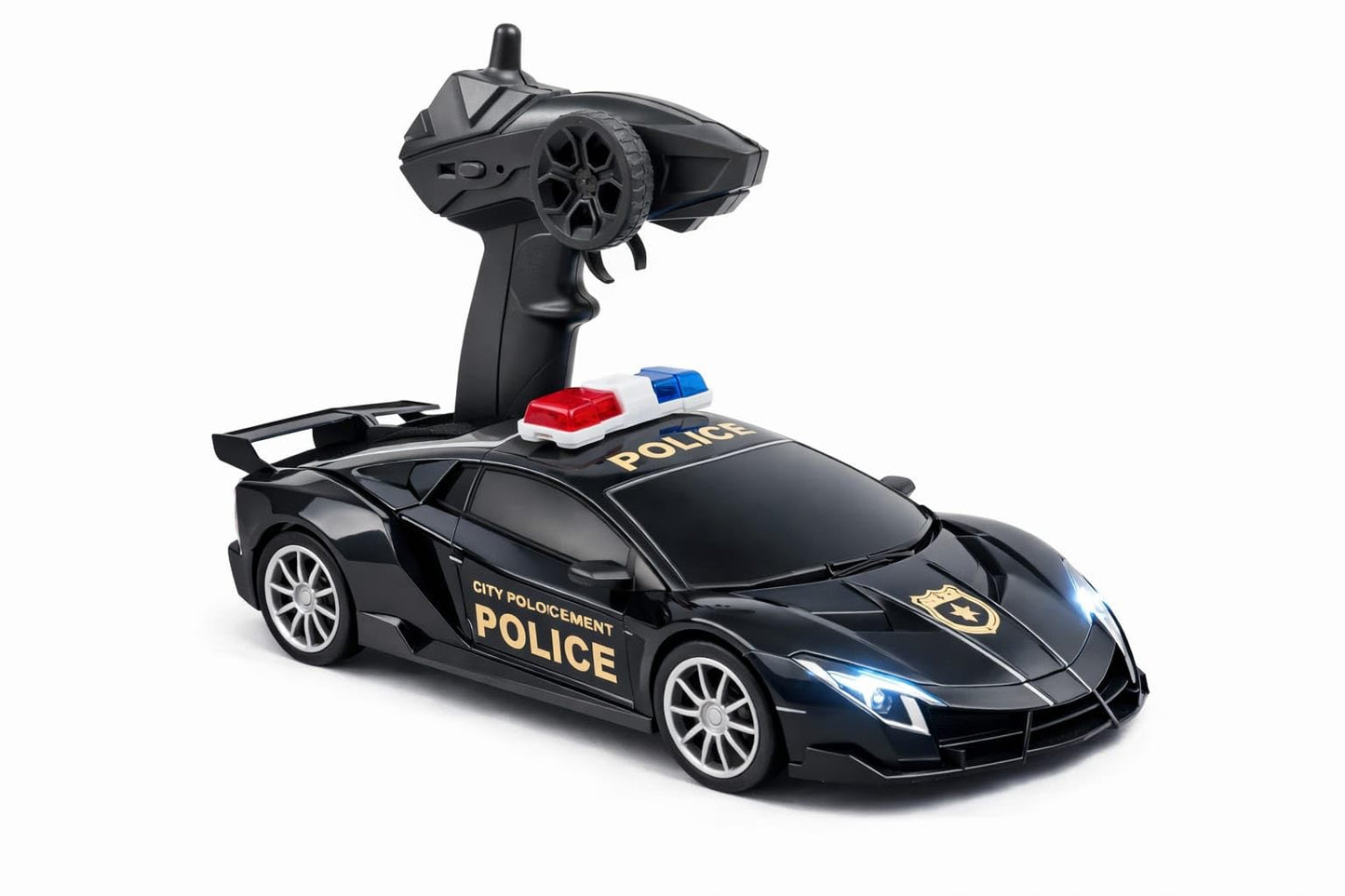 Vu Toys Remote Control Police Car For Kids (4+ Years) Includes Usb Pin Charging Cable - (Black) High-Speed Rechargeable Rc Car W