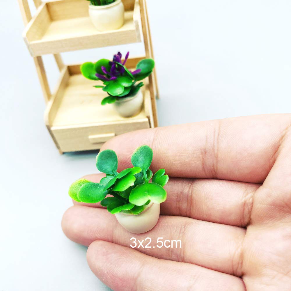 Dollhouse Decoration Plant Pots Miniature Green Potted Miniature Bonsai Model Dollhouse Accessories Decor,1 12 Scale Doll House Miniature Plant Model (4 Different Flower Bots)