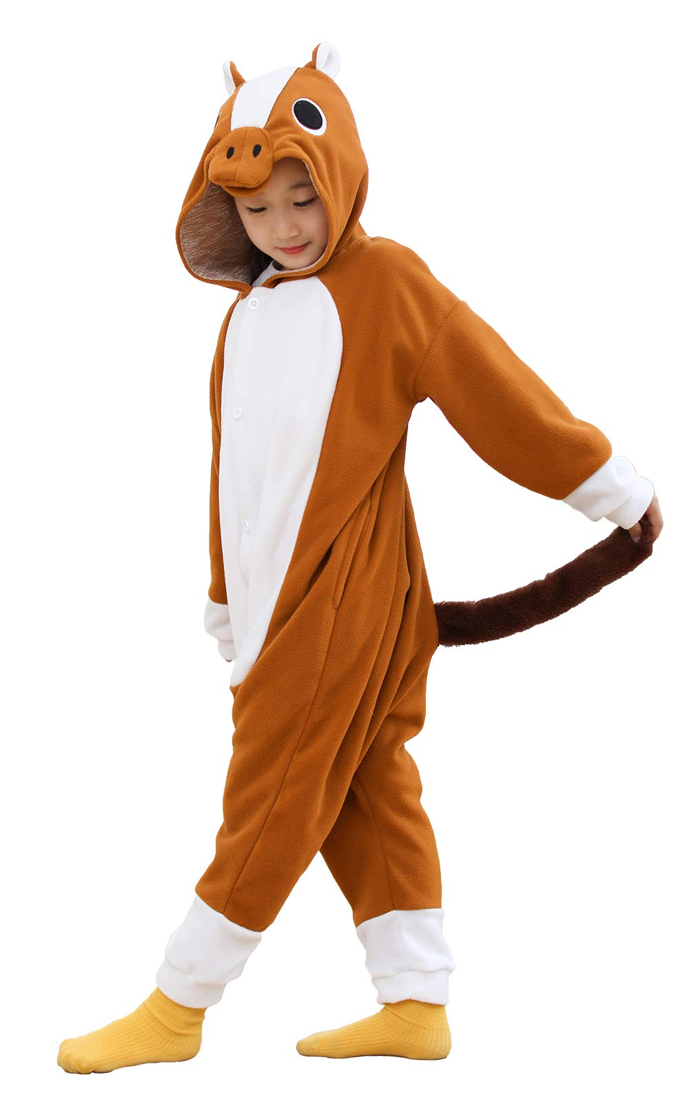 Kianmacar Kids Animal Onesie Kangaroo Pajamas Halloween Costume Cosplay Sleepwear (Brown Horse, 115)(Age:Over 8 Years Old)