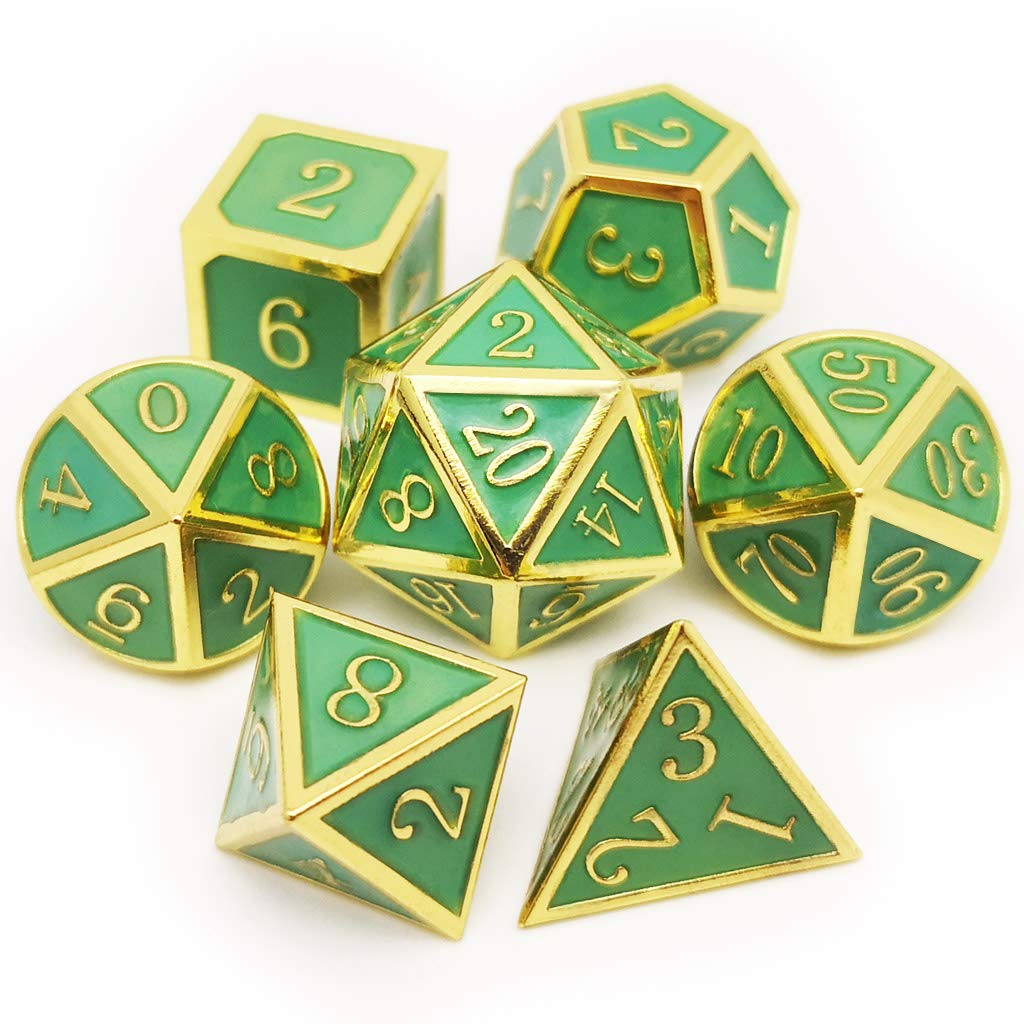 Haxtec Glow in The Dark Glowing Blue Metal Dice Set D&D W/Dragon Dice Bag 7PCS DND Dice Set for Dungeons and Dragons RPG Games-G