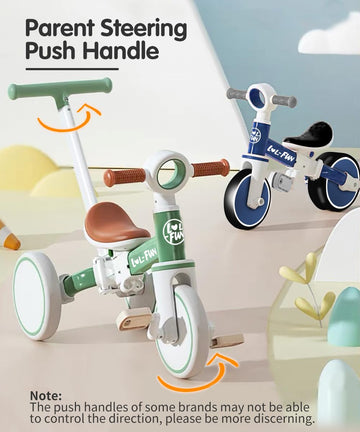 LOL-FUN 5 in 1 Toddler Tricycles for 1-3 Year Olds Boys Girls Toy with Parent Steering Push Handle, Baby Balance Bike 1 Year Old