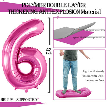 Goer Number 26 Balloons For 26Th Birthday Party Decorations,42 Inch Jumbo Foil Helium 62 Balloons For 62Nd Birthday Party Decoration (Hot Pink)