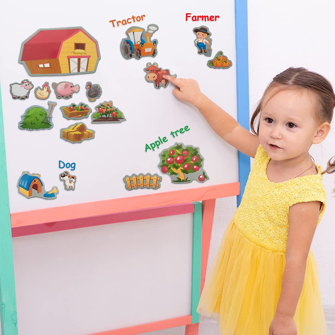 Magdum 19 Fridge Magnets For Toddlers - Funny Farm Kids Magnets For Fridge - Toddler Magnets For Refrigerator - Magnetic Animals - Fridge Magnets For Kids - Animal Magnets - Toddler Fridge Magnets