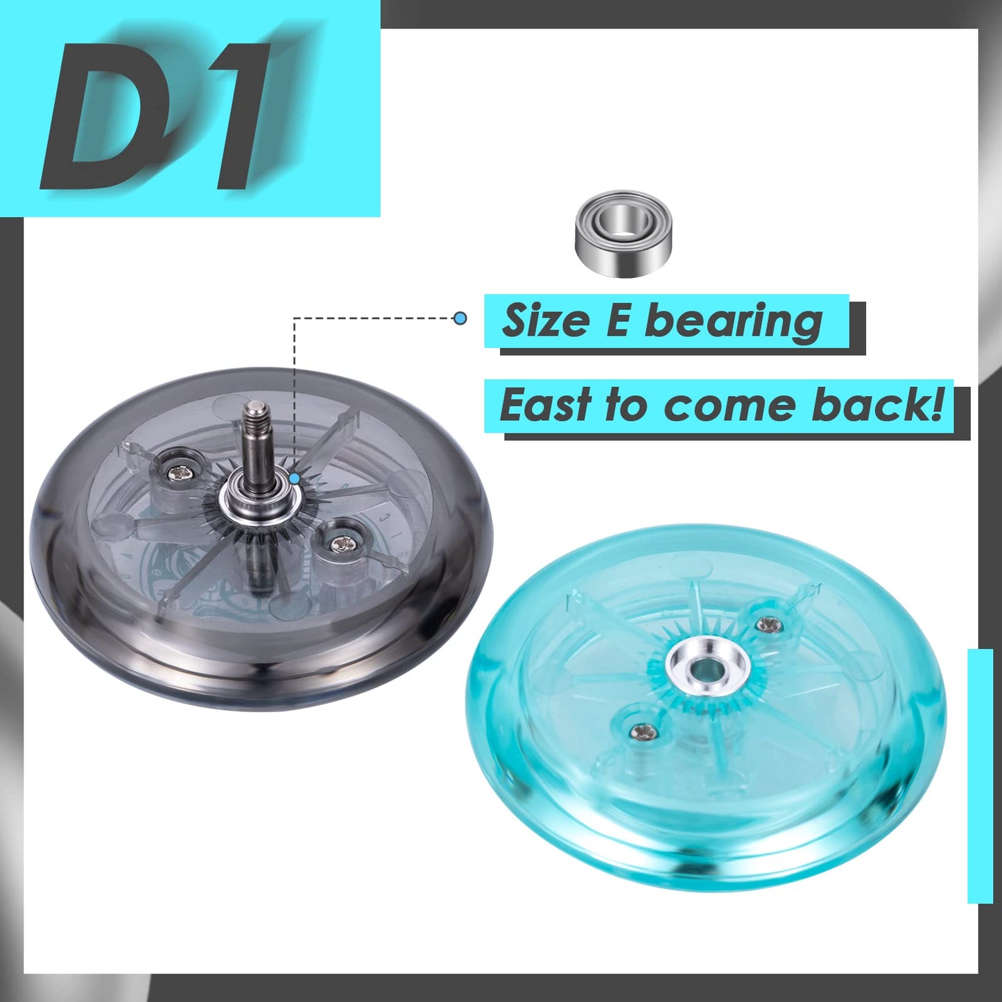 Looping Yoyo D1 Responsive Yoyo For Kids - 2A Loop Yoyo For Beginner, Starter Yoyo Easy To Play Basic String Tricks Yoyo With 12 Yoyo Strings, 2 Bags, 2 Yoyo Gloves(Crystal Black And Crystal Blue)