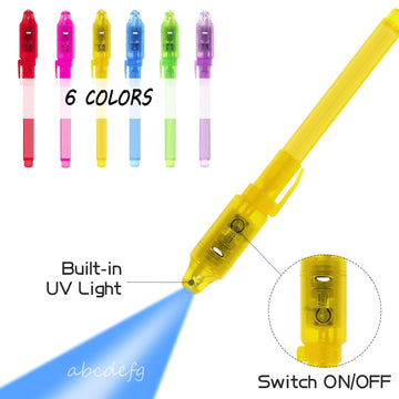 Eodvics Invisible Ink Pen With Light, 6 Pcs Magic Spy Pen For Secret Message, Birthday Party, And Kids Halloween Goodies Bags Toy