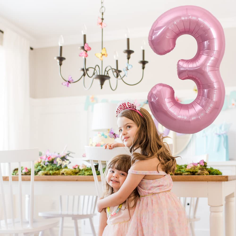 Toniful 40 Inch Light Pink Large Numbers Balloons 0-9, Number 3 Digital 3 Helium Balloons, Pink Foil Mylar Big Number Pastel Bal