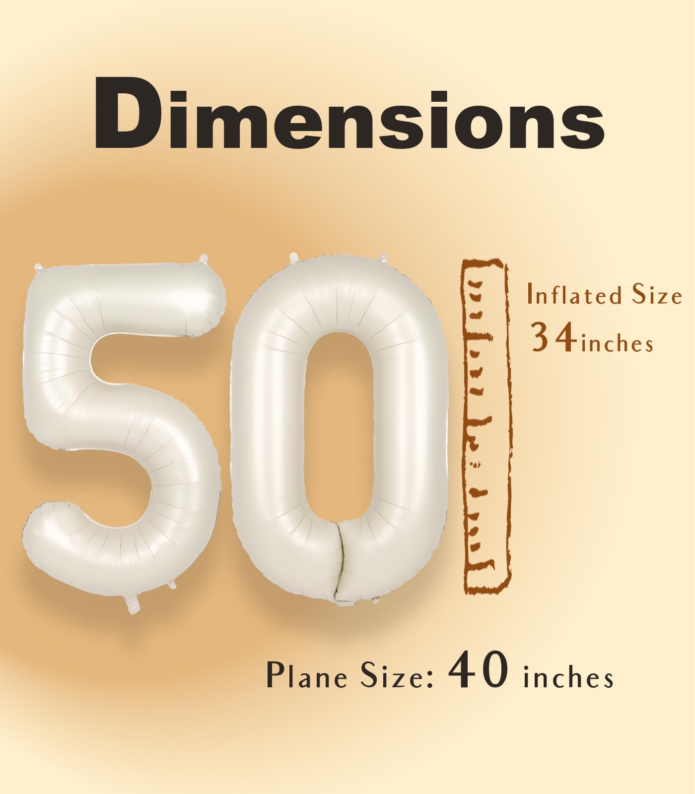 Suwen 40 Inch Large Cream White 50 Balloon Numbers Big Foil Helium Number Balloons 0-9 Jumbo Happy 50Th Mylar Birthday Party Dec