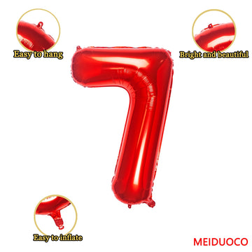 32 Inch Red Number 7 Balloons Foil Ballon Digital Birthday Party Decoration Supplies (Red Number 7 Balloon)