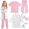 COTATERO Doctor Scrubs Costume for Kids With Stethoscope Lab Coat Career Day Costume Halloween Dress Up For Boys Girls 3-12 (Light Pink XL-140/7-8Y)