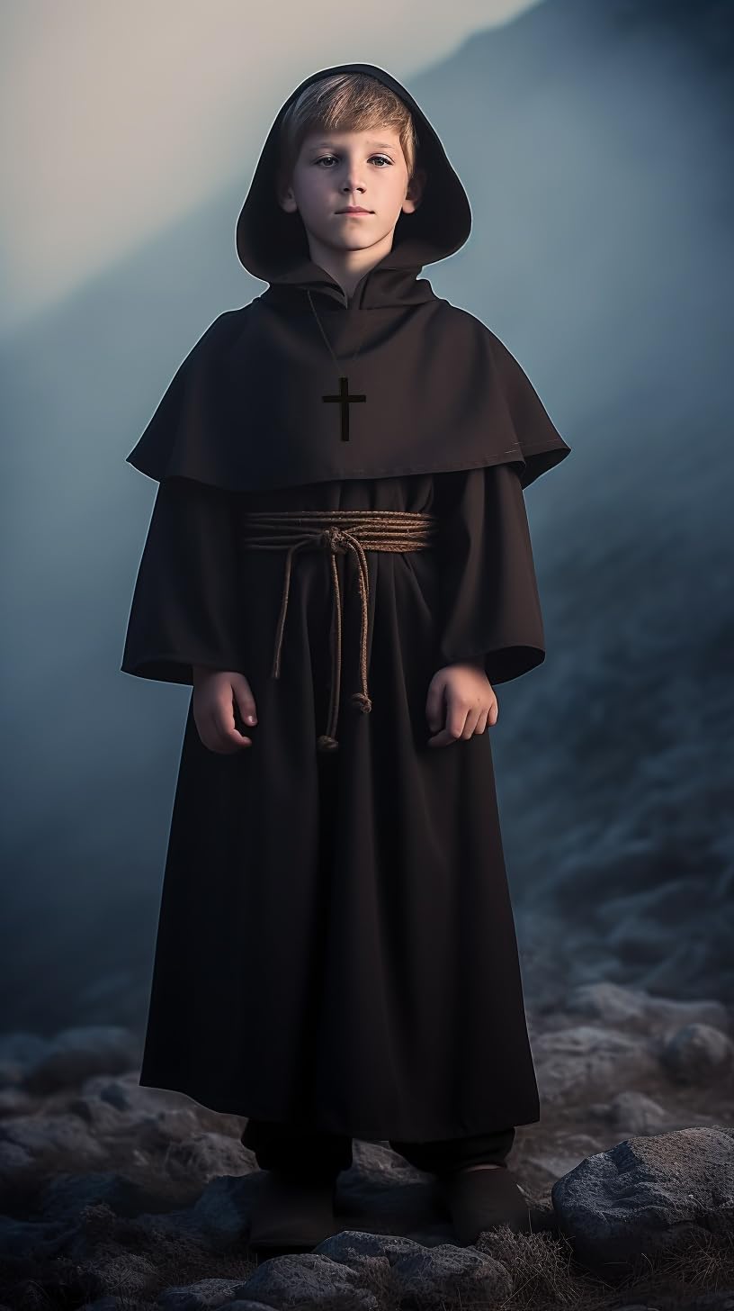 Vzqi Medieval Monk Robe For Kids Renaissance Priest For Boy Halloween Cosplay Costume Cloak S