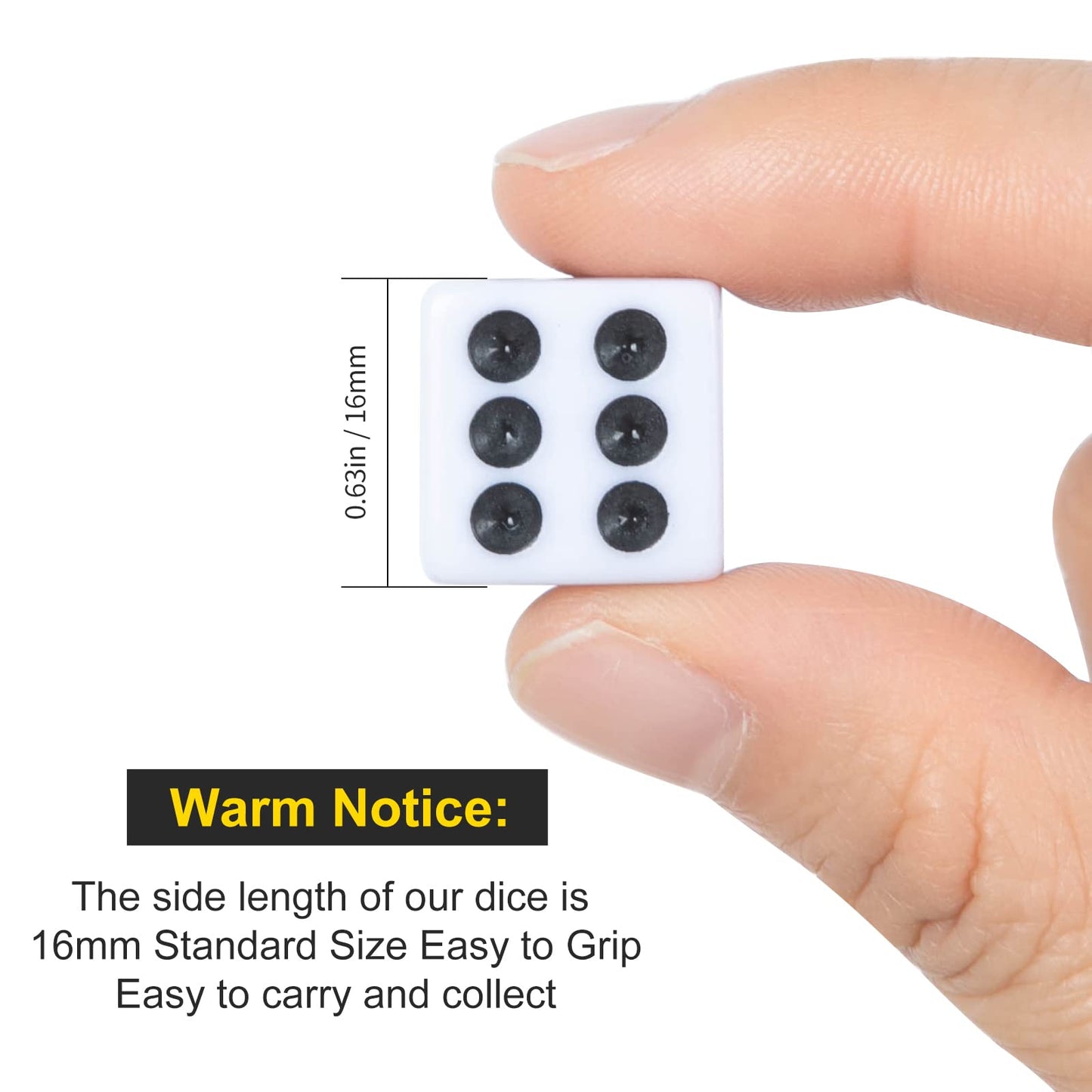 100 Pack 16MM White Dice - Six Sided Standard Opaque White Dice with Black Pips Dots for Board Games (100 Pack)