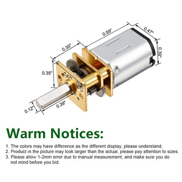 Hxchen 2Pcs Dc 12V 500Rpm Micro Speed Reduction Motor Mini Gear Box N20 Motor With 2 Terminals For Rc Car Robot Model Diy Engine