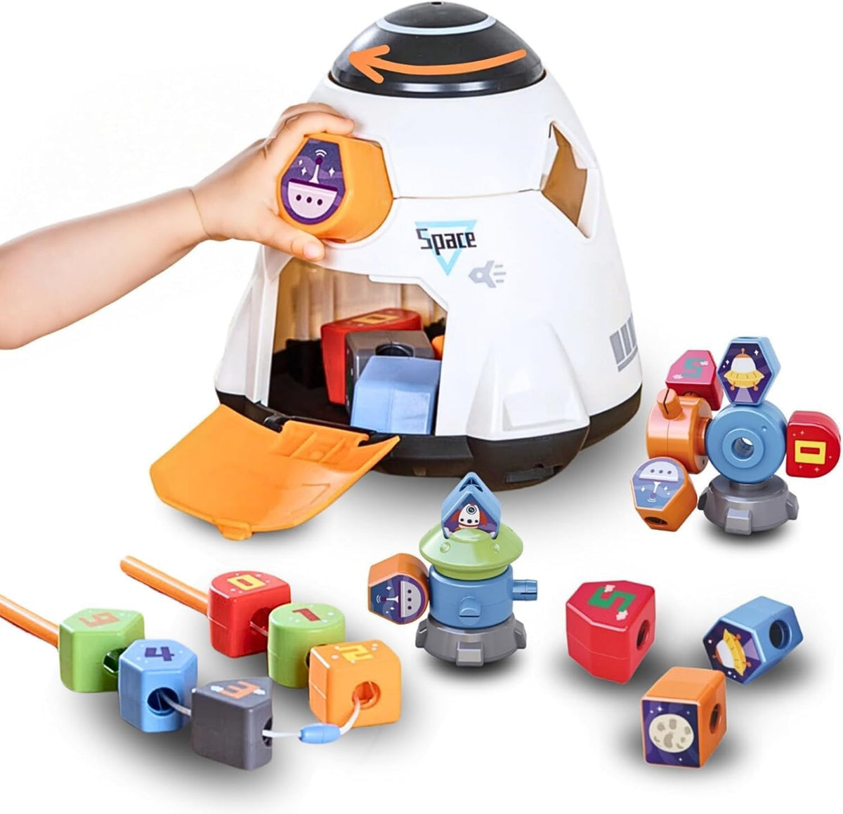 Rahasya Enterprise Montessori Spaceship Toy For Toddlers Fine Motor Skills, Sorting, Stacking & Building Blocks, Lacing Beads