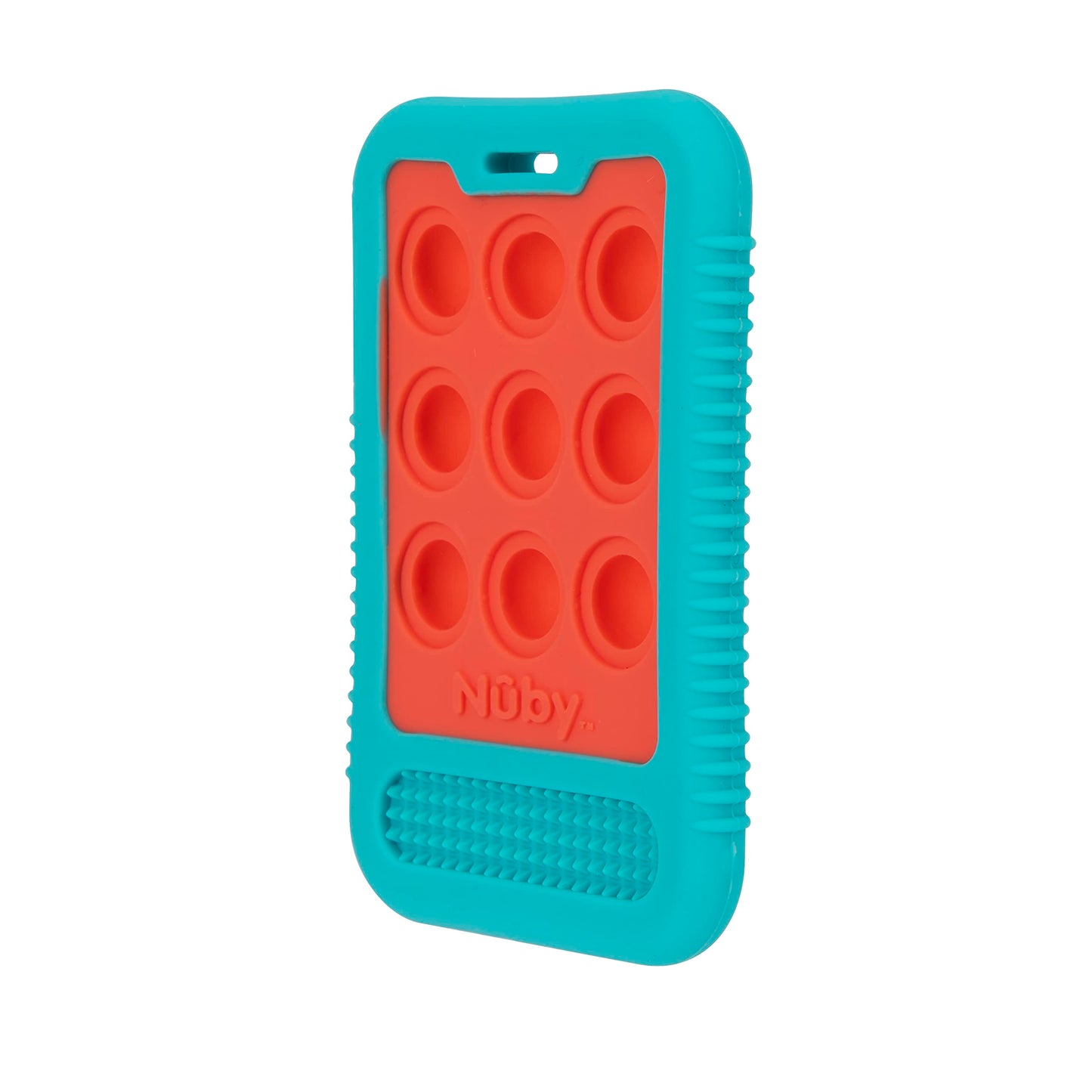 Nuby Baby Teething Toy - Bpa Free - 3+ Months - Giggle Bytes Sensory Popper Cellphone - Aqua