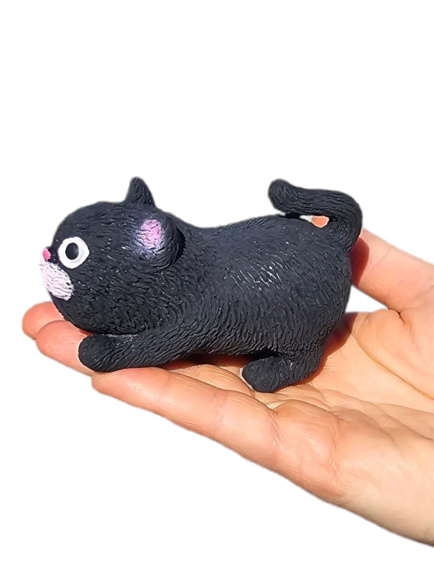 Squishy Stretchy Cat (3.5' To 6.5') Rubber Fidget Sensory Toy Filled With Sand. Great Stress Relief Cat Toy For Kids, Adults And Pets. (Black Cat)