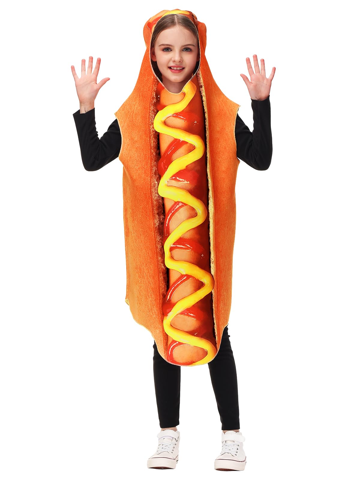 Aobute Unisex Kids Hotdog Costume Halloween Boys Girls Hot Dog Outfits Cute Fast Food Mascot Suit 8-10 Years