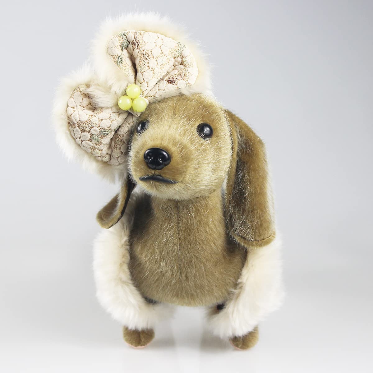 CU-MATE 13-Inch Dachshund Stuffed Animal - Realistic Plush Toy Dog with Bow Tie