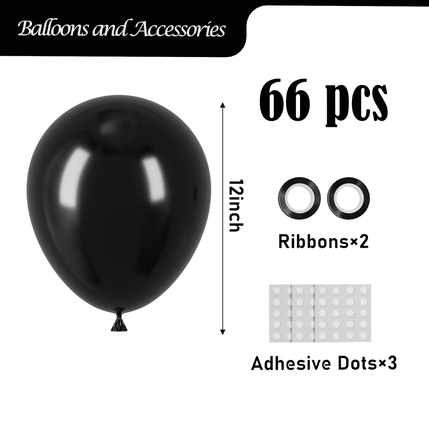 Voircoloria Black Balloons, 66Pack 12Inch Black Latex Party Balloons For Graduation, Wedding, Birthday, New Year, Baby Shower, A