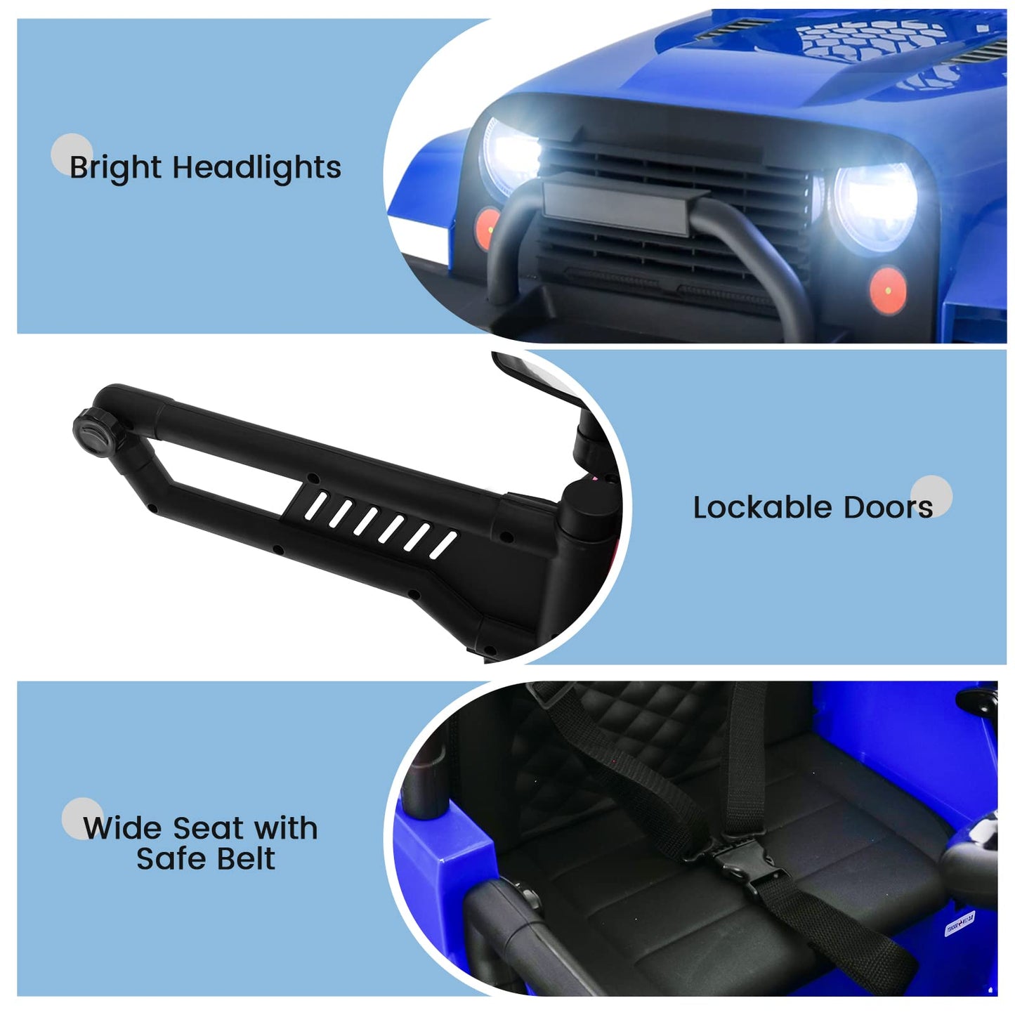 OLAKIDS Kids Ride On Truck 12V Electric Vehicle Car with Remote Control Toddlers Battery Powered Toy with 2 Speeds Spring Suspension Double Open Doors LED Lights TF Music USB Mp3 (Blue)