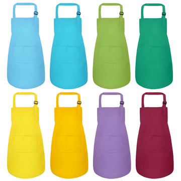 Iagbibui Kids Apron, 8 Pack Kids Aprons For Girls Boys, Children Art Painting Aprons Kitchen Classroom Cooking Baking For Age 6-