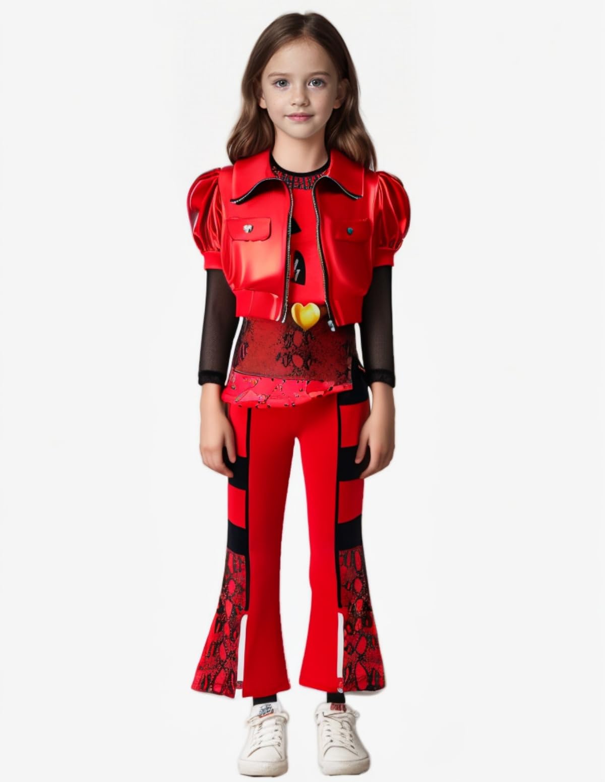 Girls Kids Rise Of Red Costume Halloween Cosplay Includes Jacket Skirt Pants Wig 4-Piece Set 5-14Y