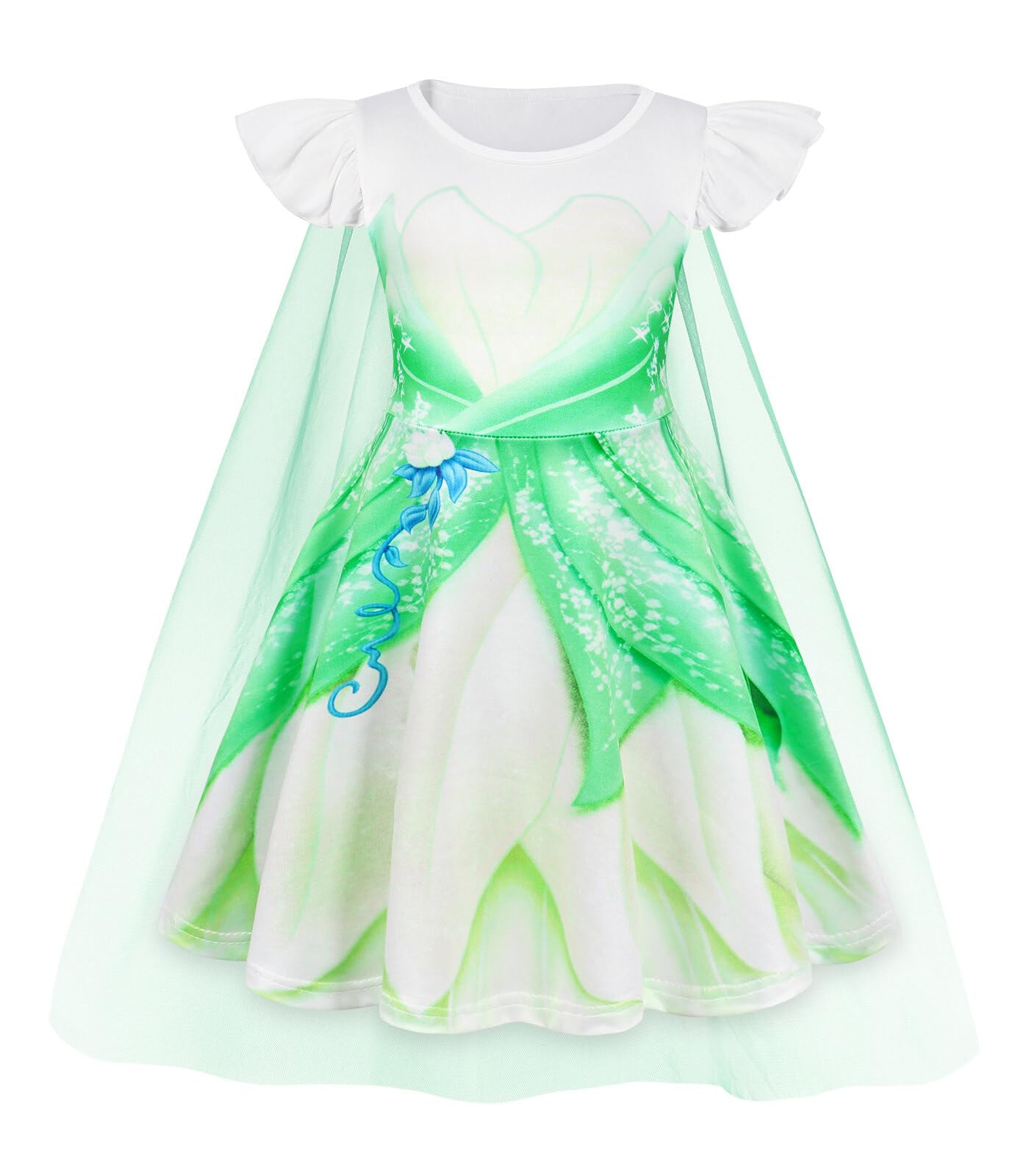 Wonderbabe Tiana Dress For Girls Green Fairy Frog Princess Birthday Party Fancy Dresses Halloween Elf Costume Outfits With Cape Size 1-2T